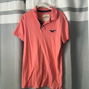 Men’s S Hollister Polo - coral pink with navy blue.